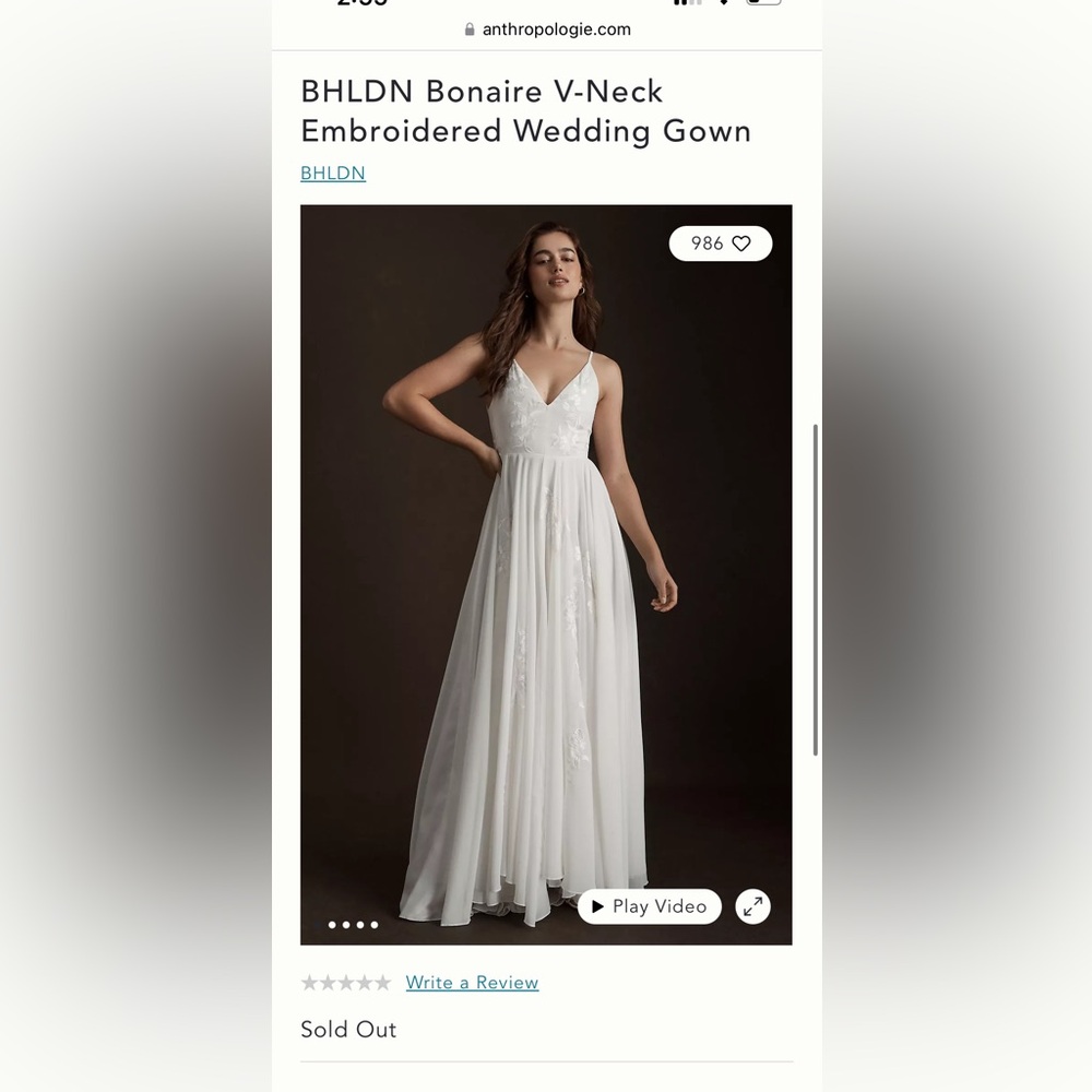 BHLDN Bonaire V-Neck Embroidered Wedding Gown